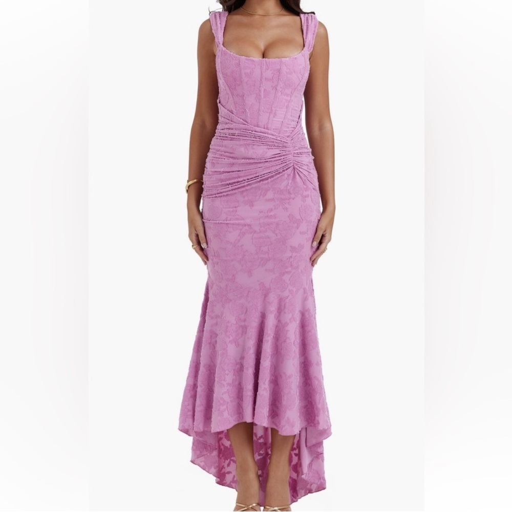 House of CB Lilac Lace Ruched Mermaid Wedding Dress